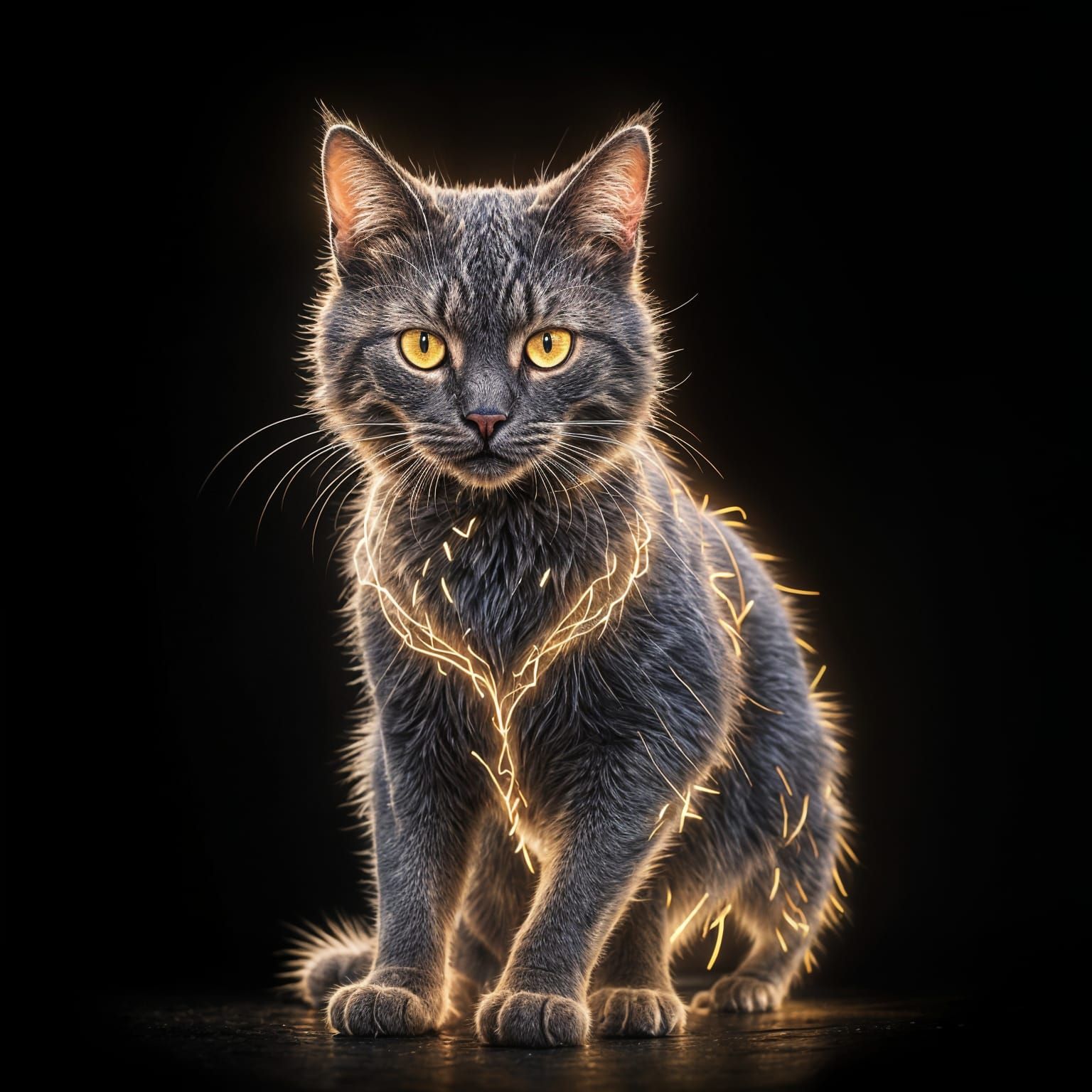 Luminous Cat Constructed of Light Lines