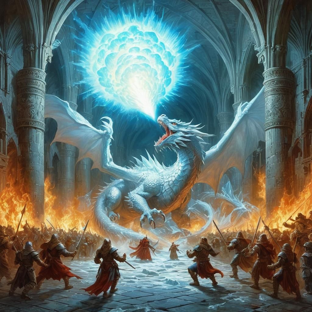 Platinum Dragon Freezes Orcs: Classic AD&D Fantasy Art