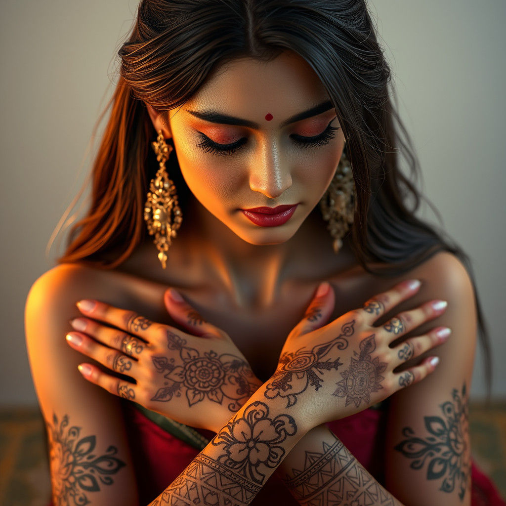 Henna Tattoo Portrait in High-Fantasy Style