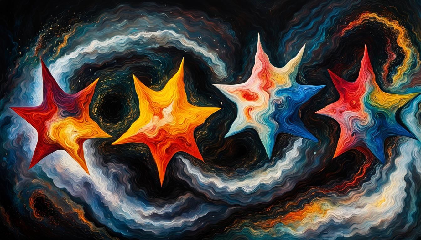 Celestial Stars Spin in Vivid Impasto Oil Painting