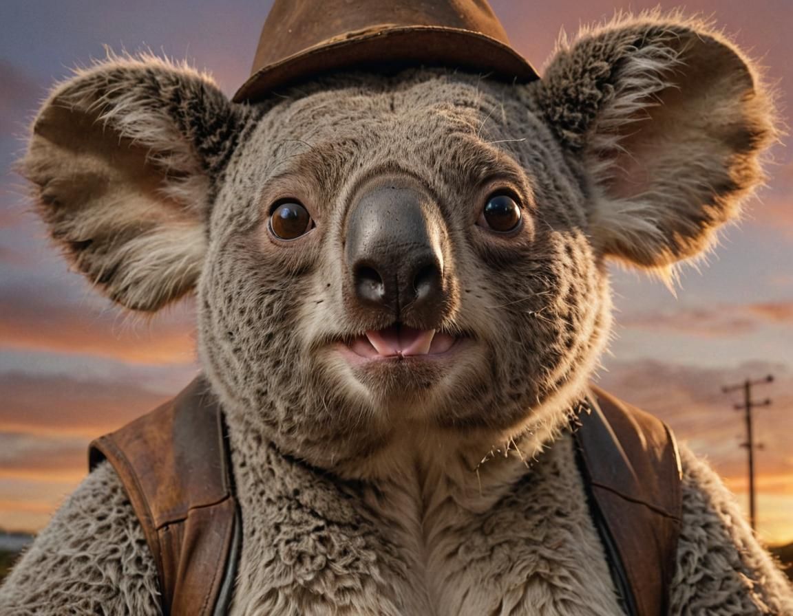 Stoic Aussie Cowboy Koala in Sun-Kissed Sunset