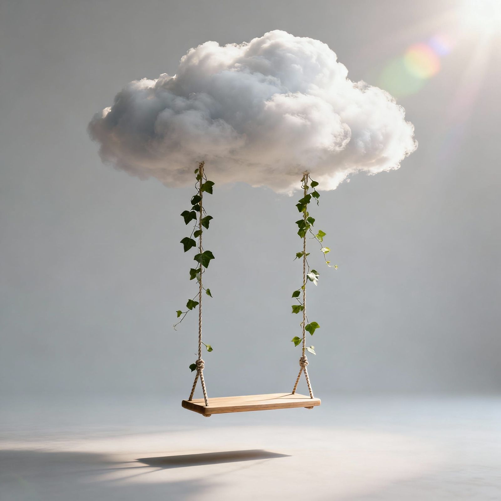 Minimalist Cloud Swing with Ivy Strings, Ultra-Realistic Pho...