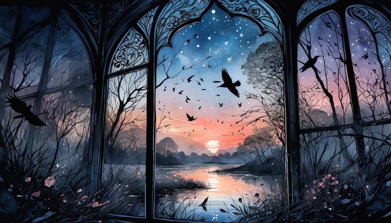 Ethereal Swamp Scene at Sunset