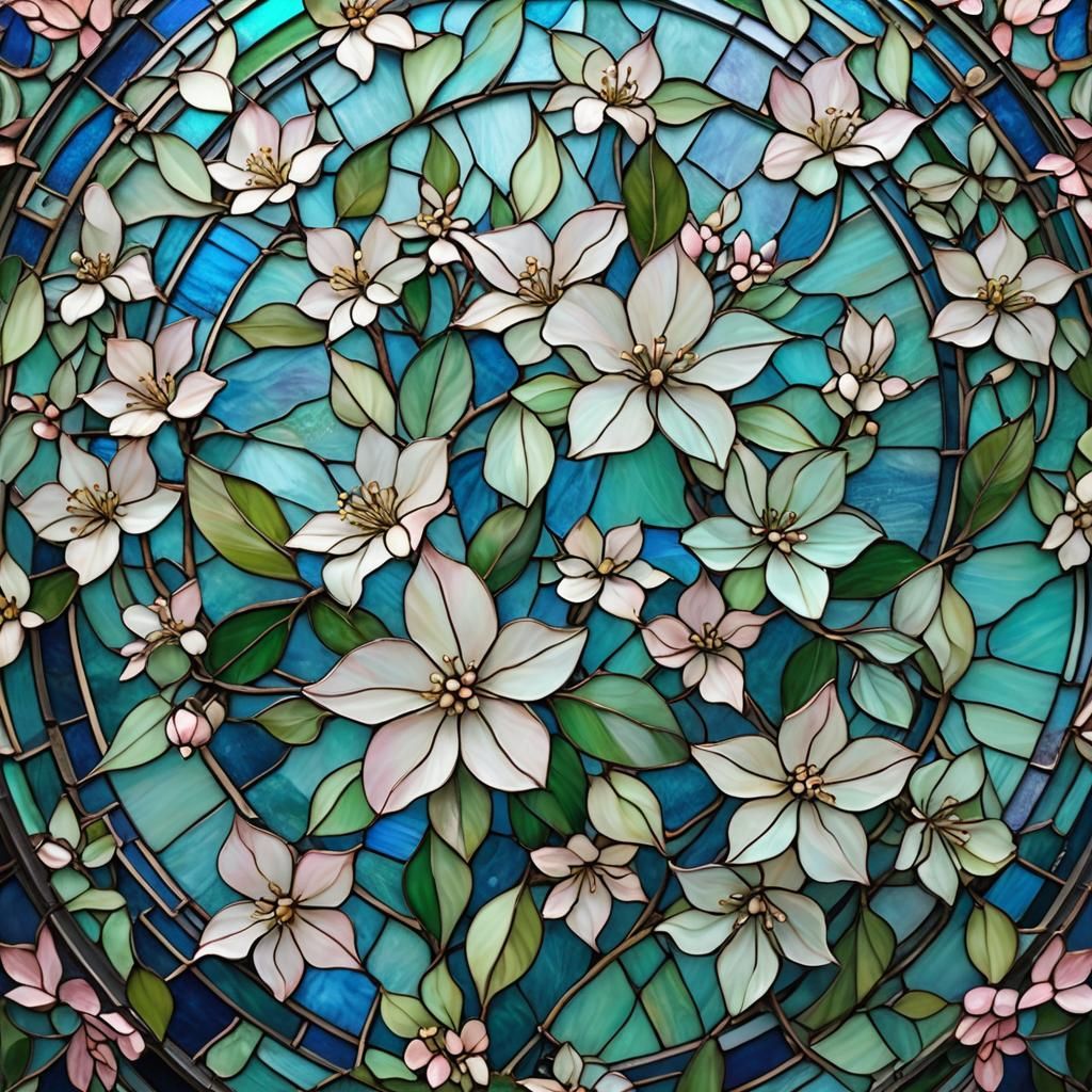Stained Glass Jasmine Flowers in Art Nouveau Style