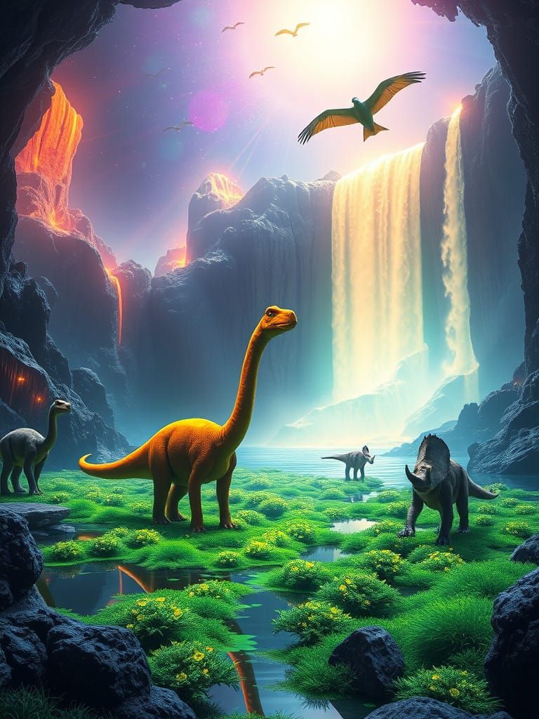 Surreal Bioluminescent Landscape in a Cosmic Cavern