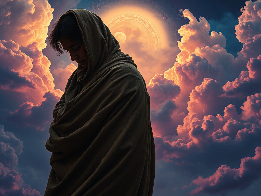 Poignant Figure Amidst Celestial Mourning as Surreal Splash ...