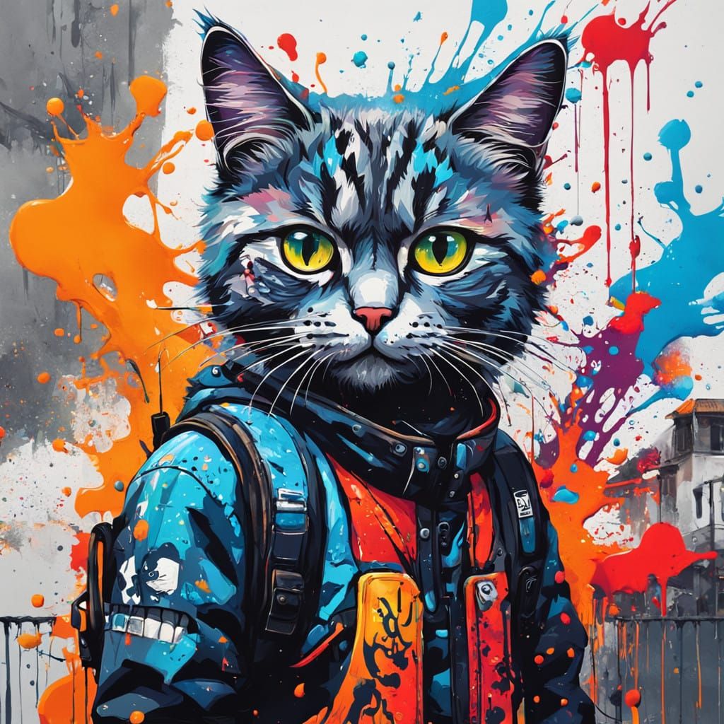 Vibrant Street Art Russian Feline Escapade