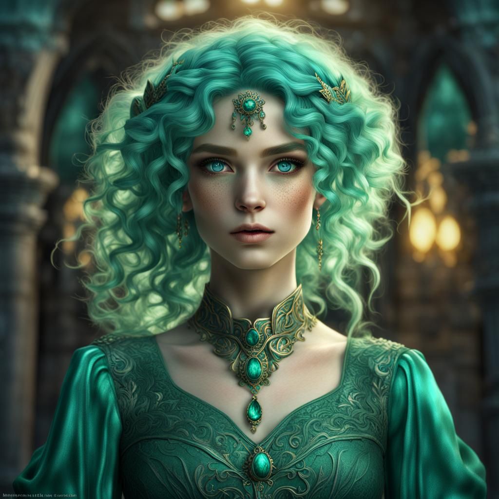 Hyperrealistic Elf Girl with Emerald Dress