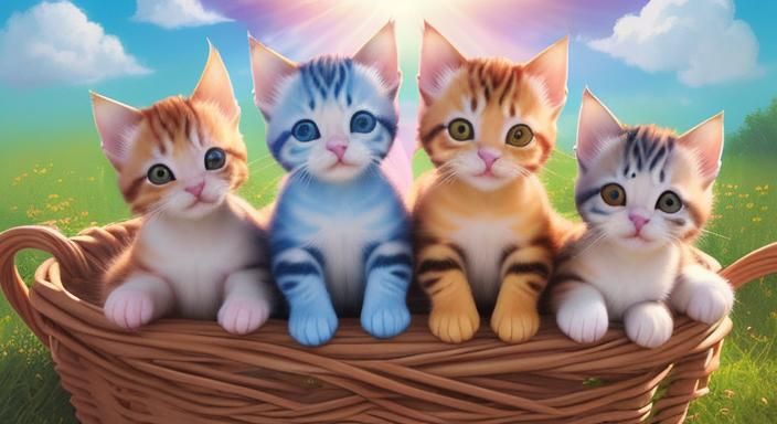 Playful Kittens in Wicker Basket Bathed in Sunlight