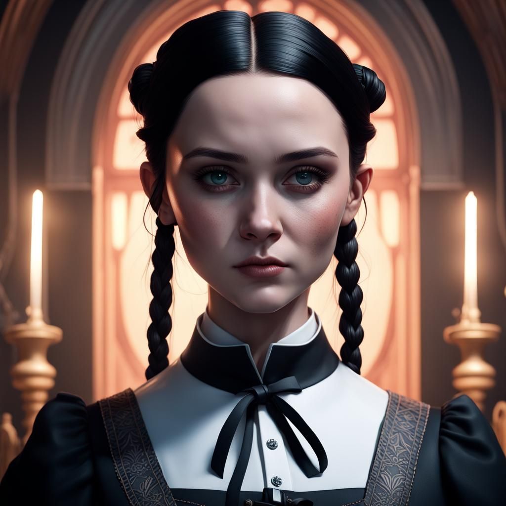 Wednesday Addams Portrait in Art Nouveau Style