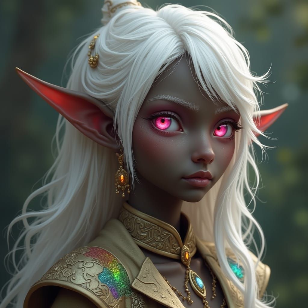 Ethereal Elf with Iridescent Eyes in Fantasy Style
