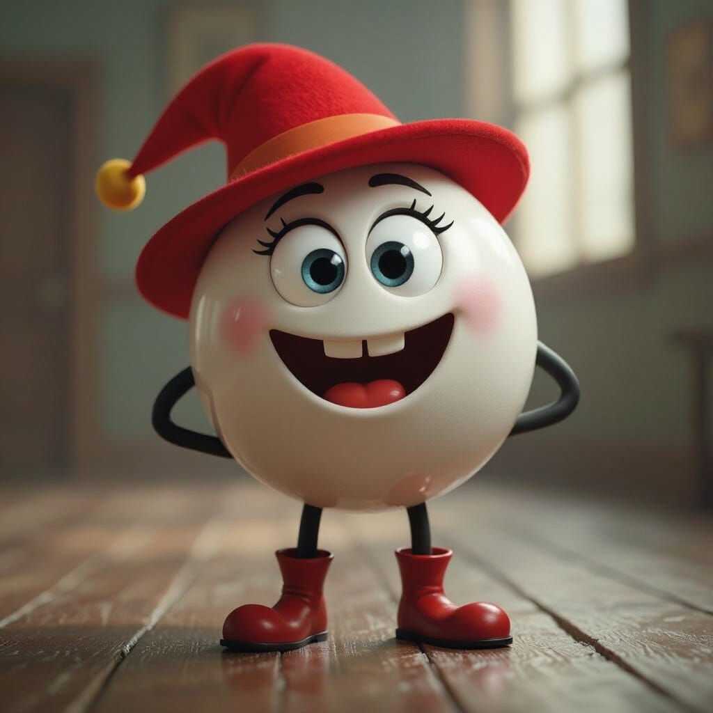 Cartoon Ball Character Wearing Red Hat