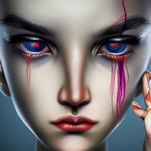 Hyperrealistic Crying Woman in Colorful Splash Art
