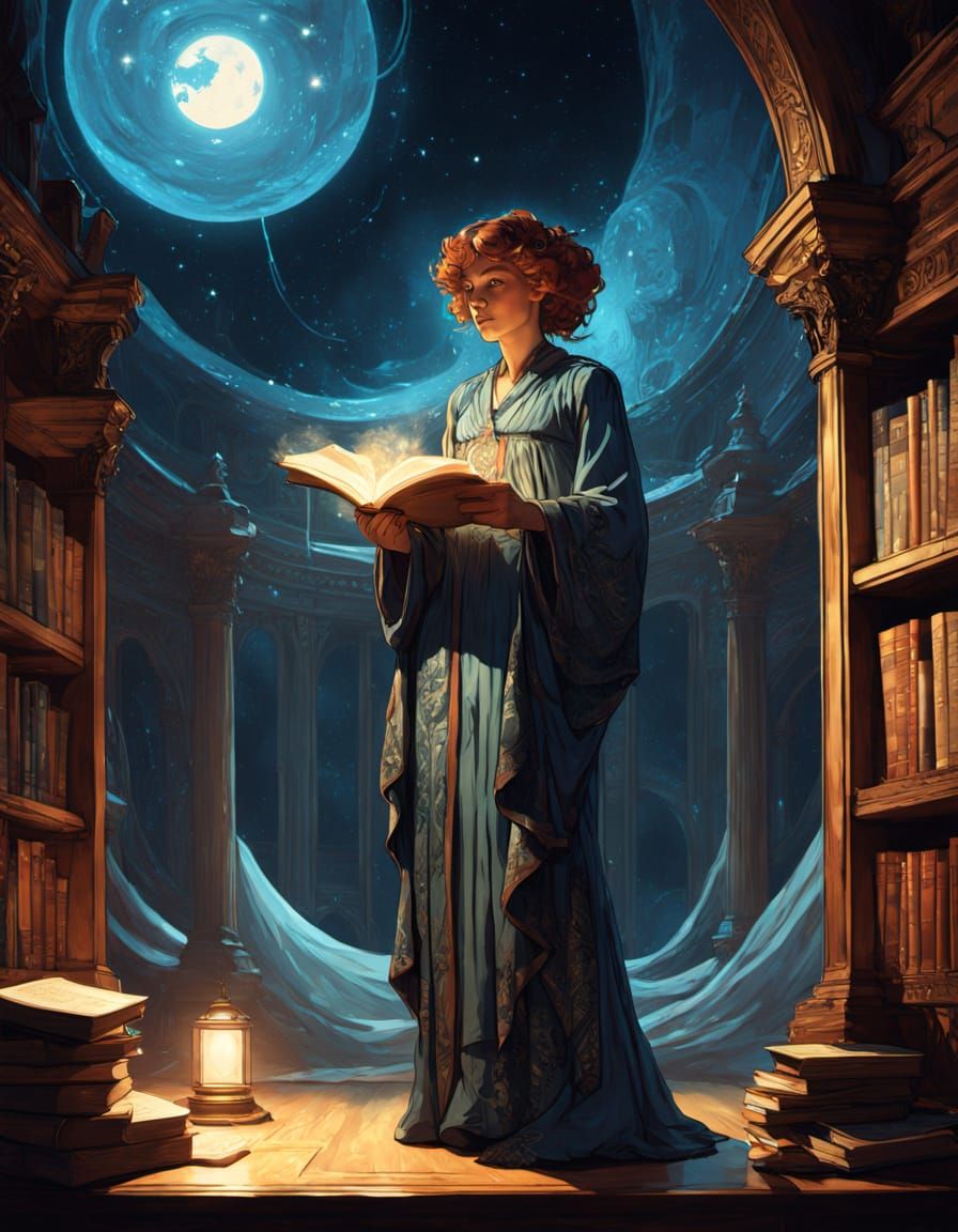 Celestial Librarian in Dying Star: Art Nouveau Style