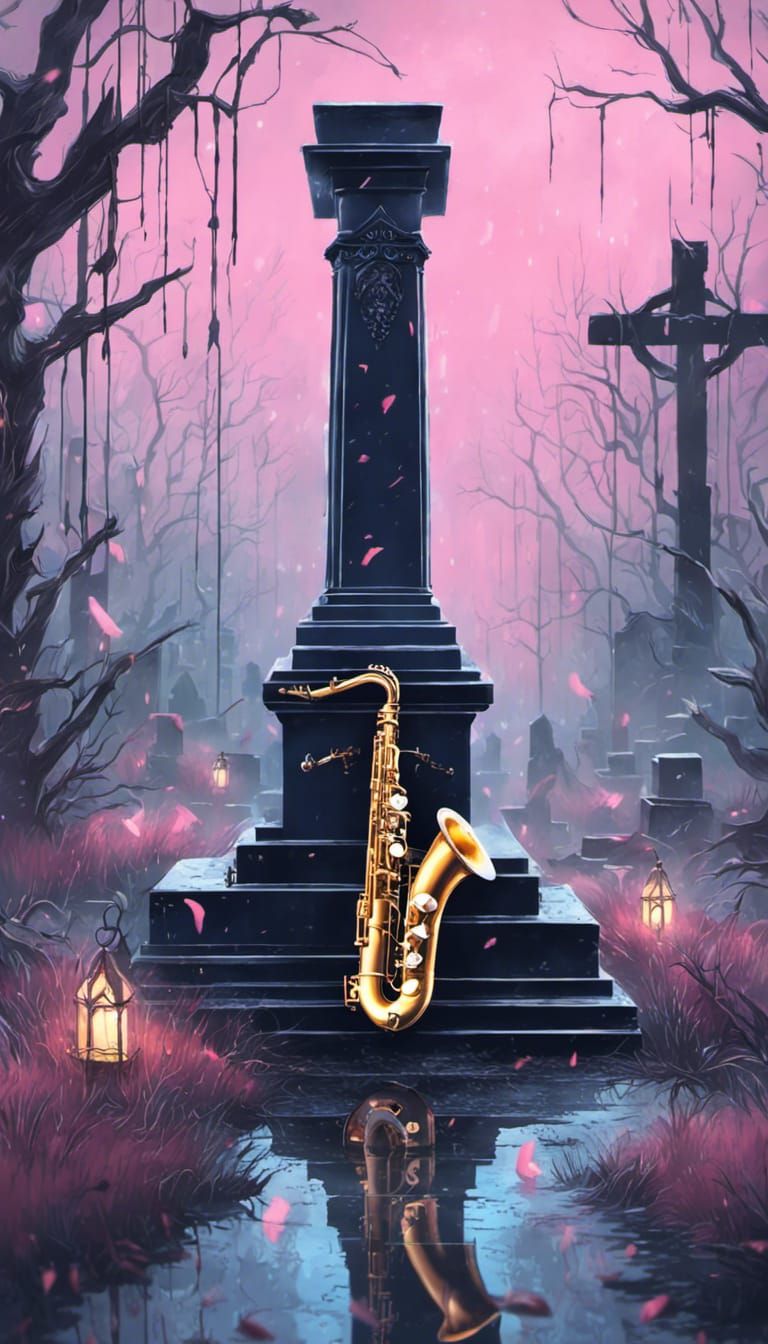 Saxophone in a graveyard