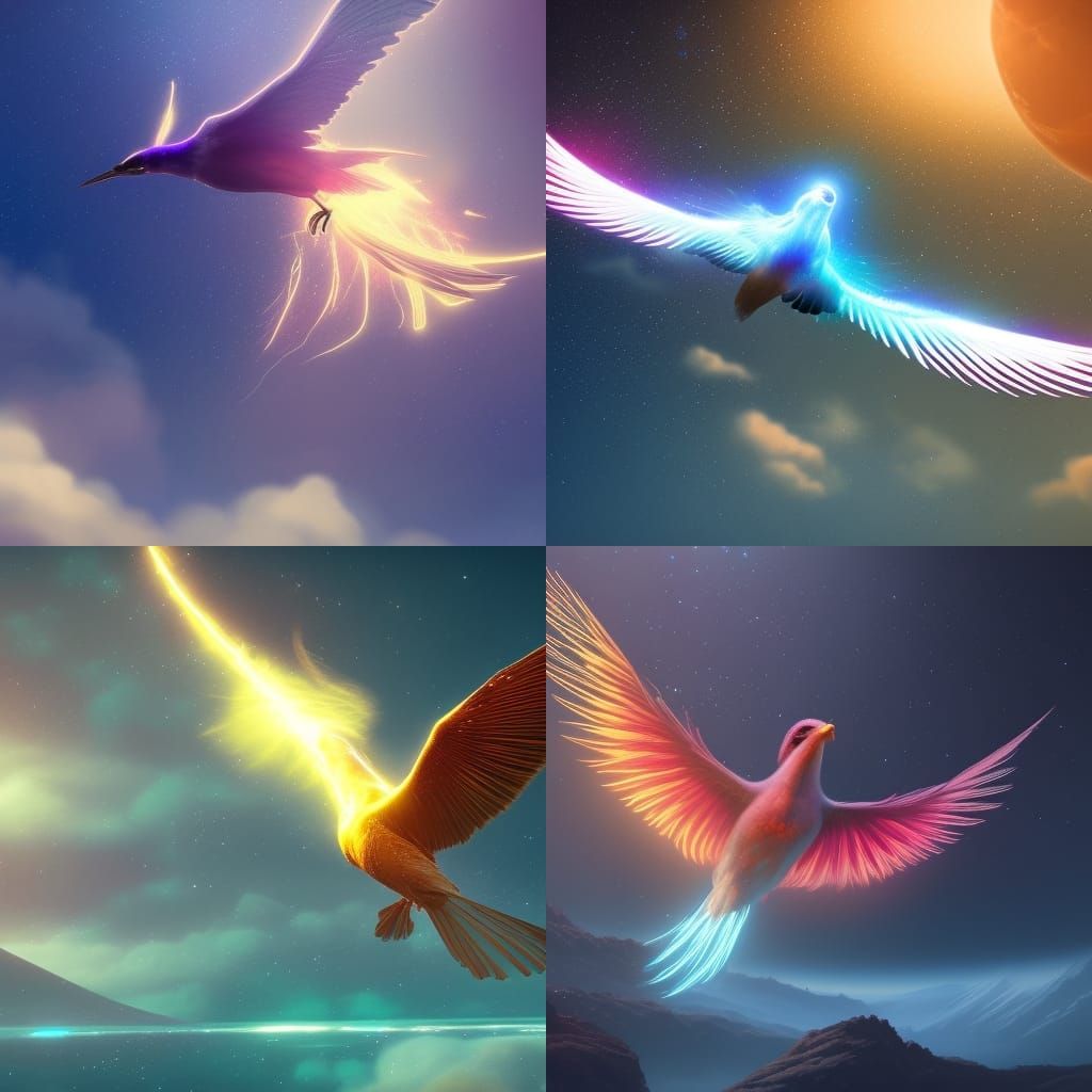 Glowing Bird Spreading Light in Endless Space