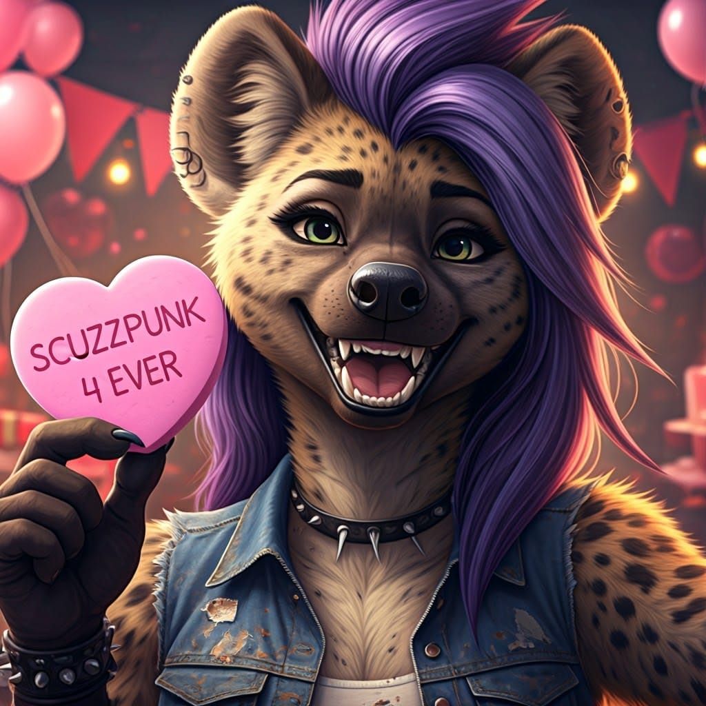 Anthropomorphic She-Hyena in Punk Valentine's Day Attire