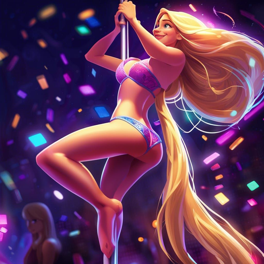 Rapunzel Pole Dancing: Hyperrealistic Splash Art
