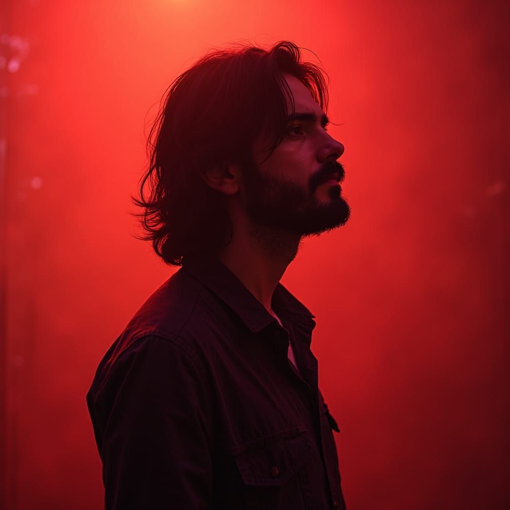Eerie Red Light Portrait of a Man