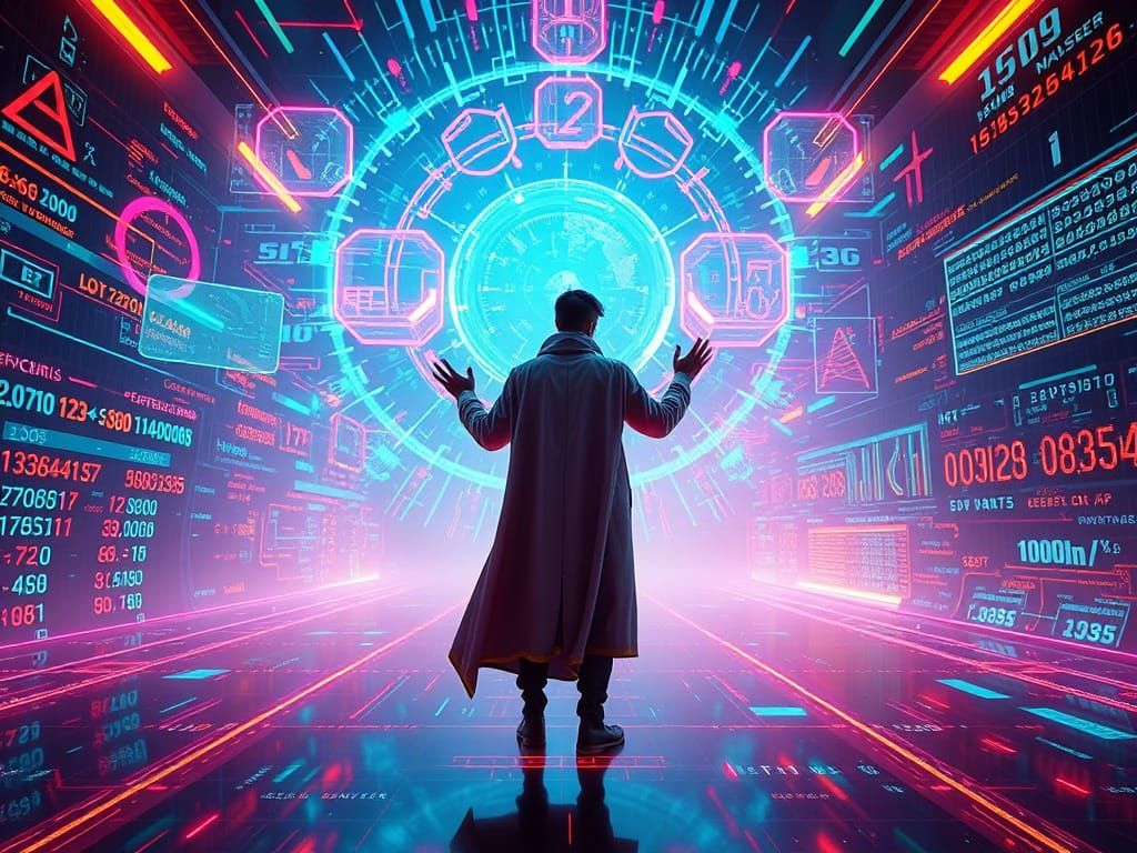 Cybernetic Master Conductor in a Vibrant Digital Realm