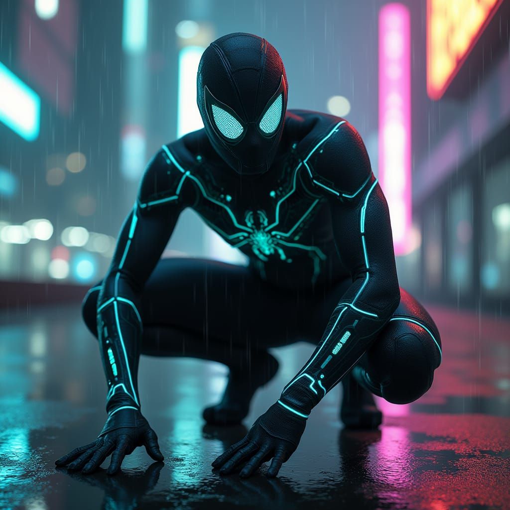Circuit Weaver: Cyber-Noir Spidersona on Neon Rooftop