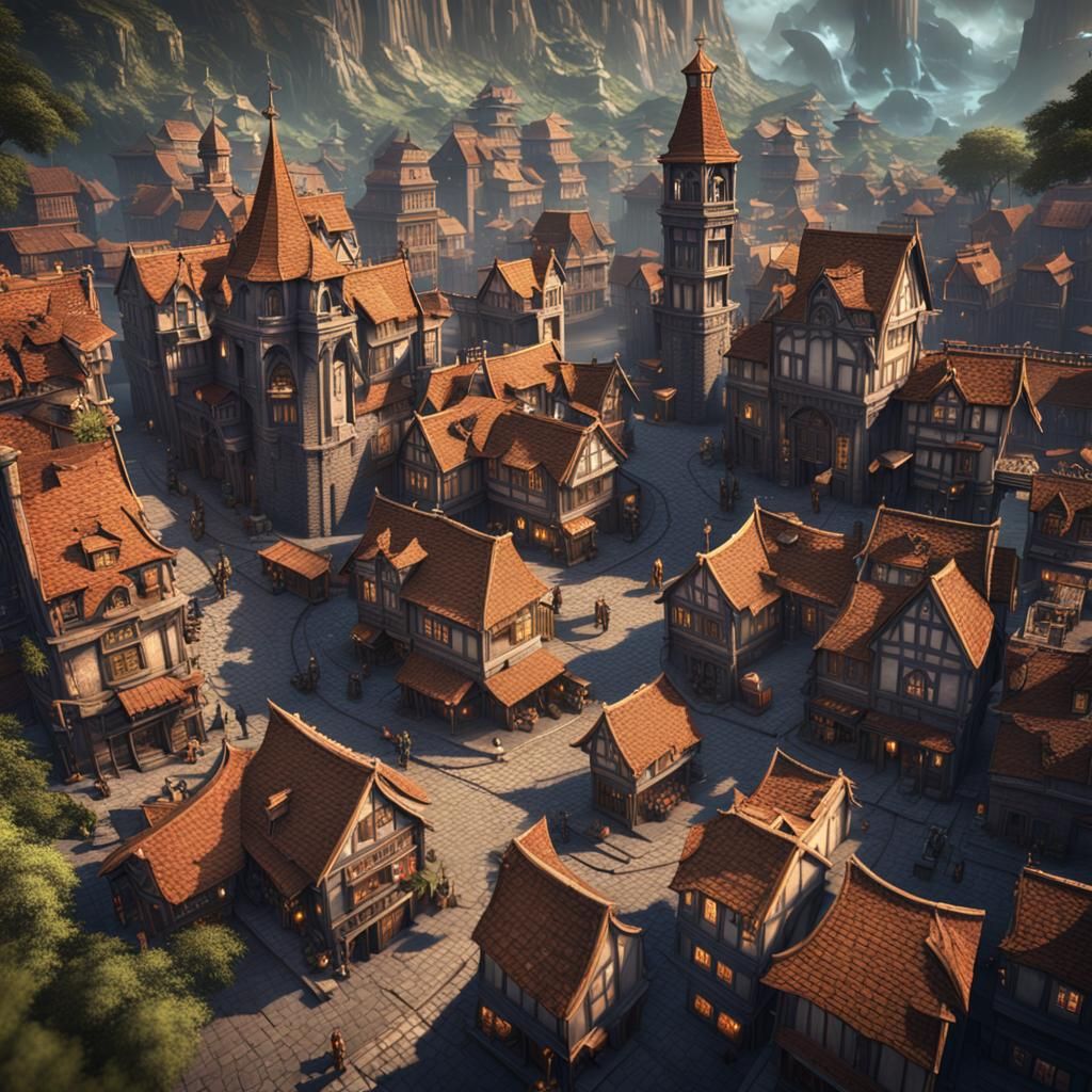 Fantastical City Street in Detailed Matte Painting