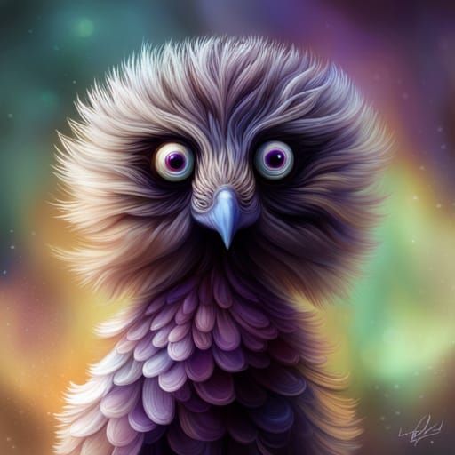 Cute Blue Bird with Fractal Flowers in Pixel Art