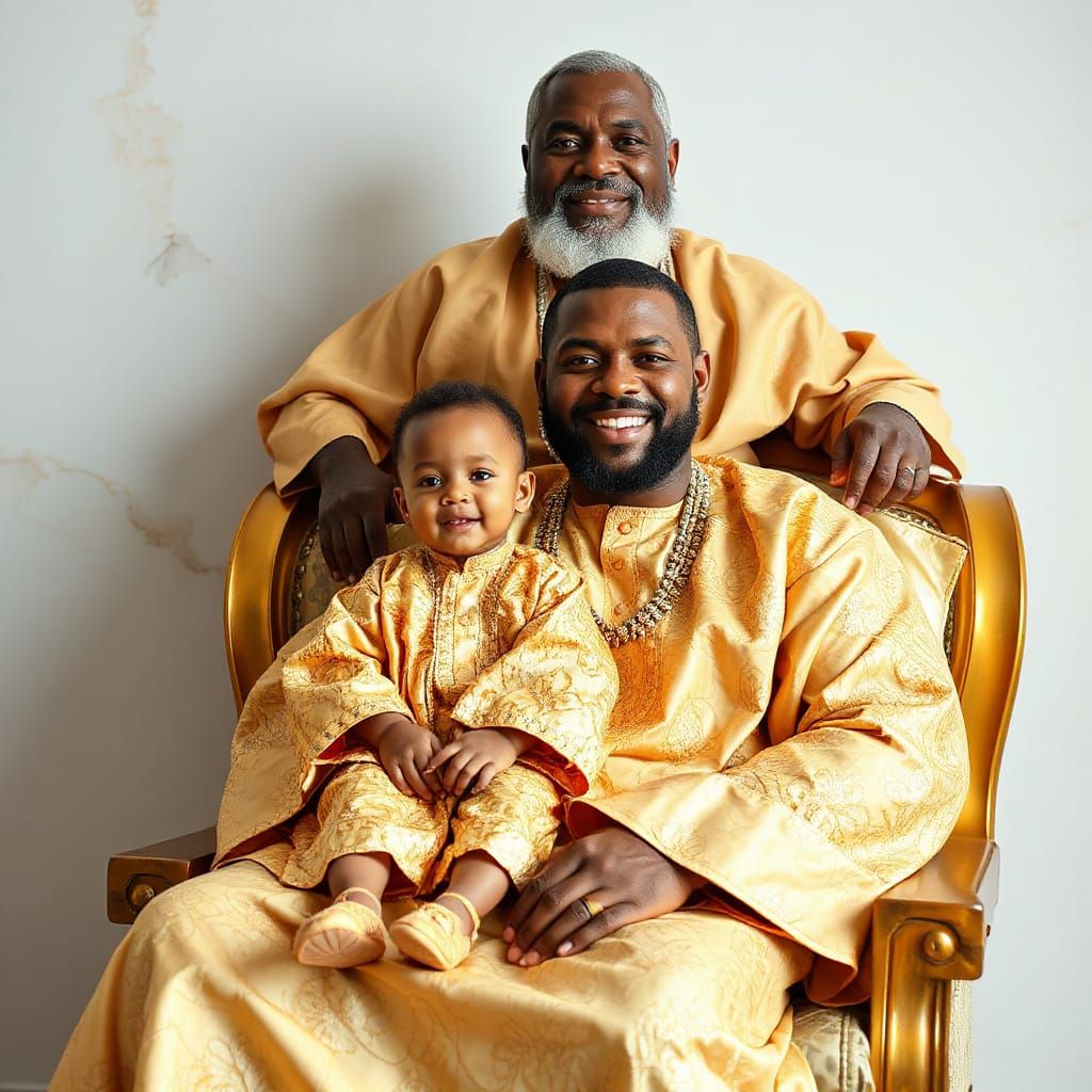 Nigerian Family Portrait in Golden Traditional Attire
