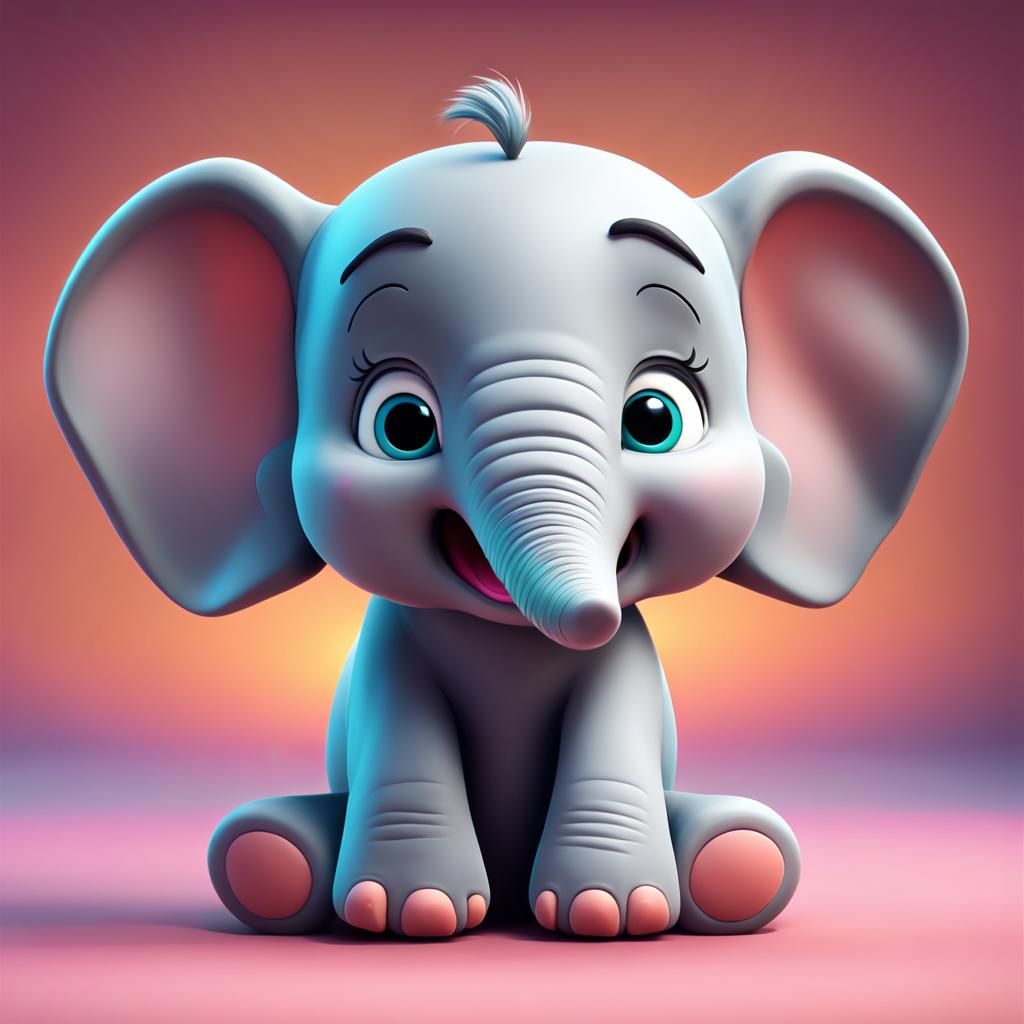 Cute Baby Elephant in 3D Digital Art Style
