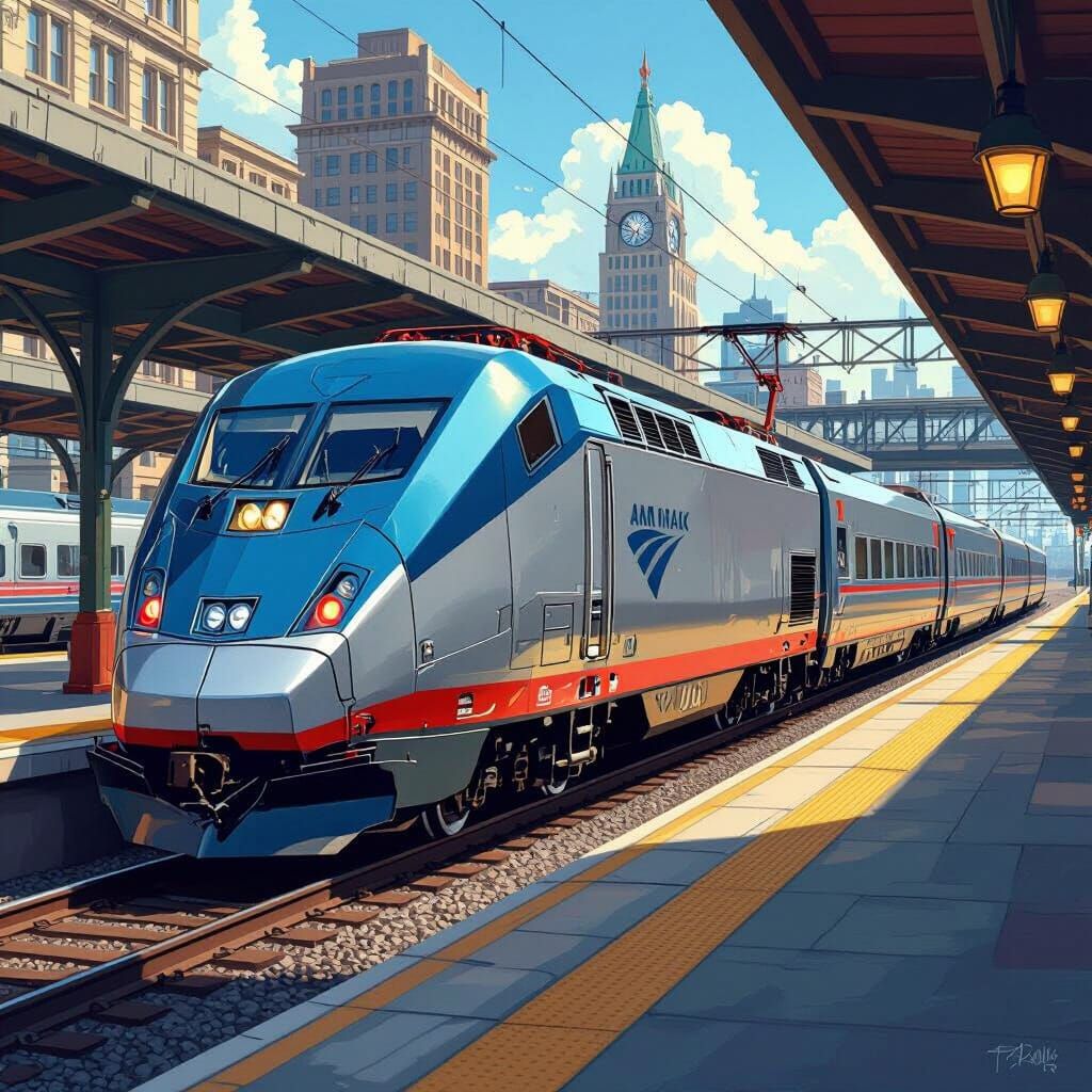 Amtrak Train Model in Futuristic Concept Art Style