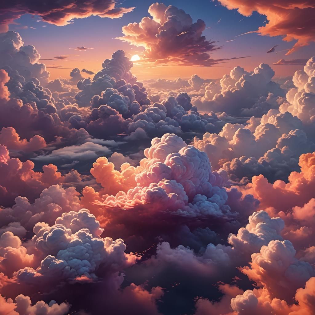 Whimsical Cloudscape at Dusk: Fantasy Concept Art