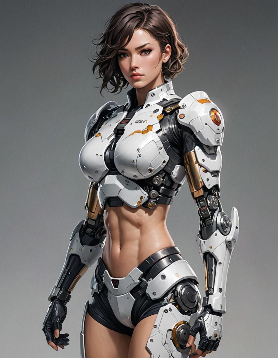 Beautiful Cyborg Warrior Woman with Brunette Hair