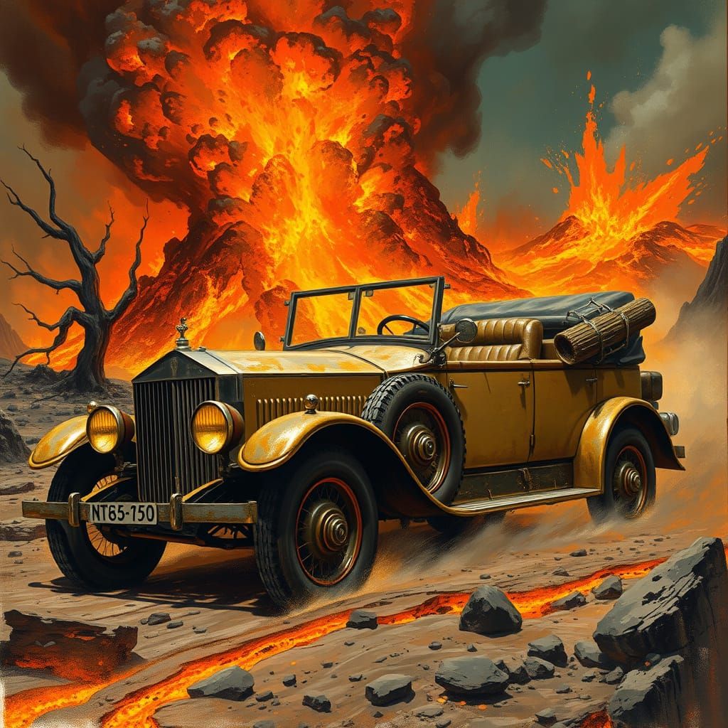 Vintage Armoured Car Enters Fiery Volcanic Inferno