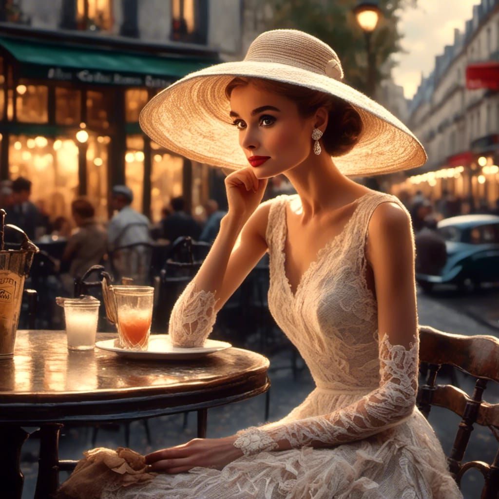 Audrey Hepburn at Paris Cafe: Digital Matte Painting