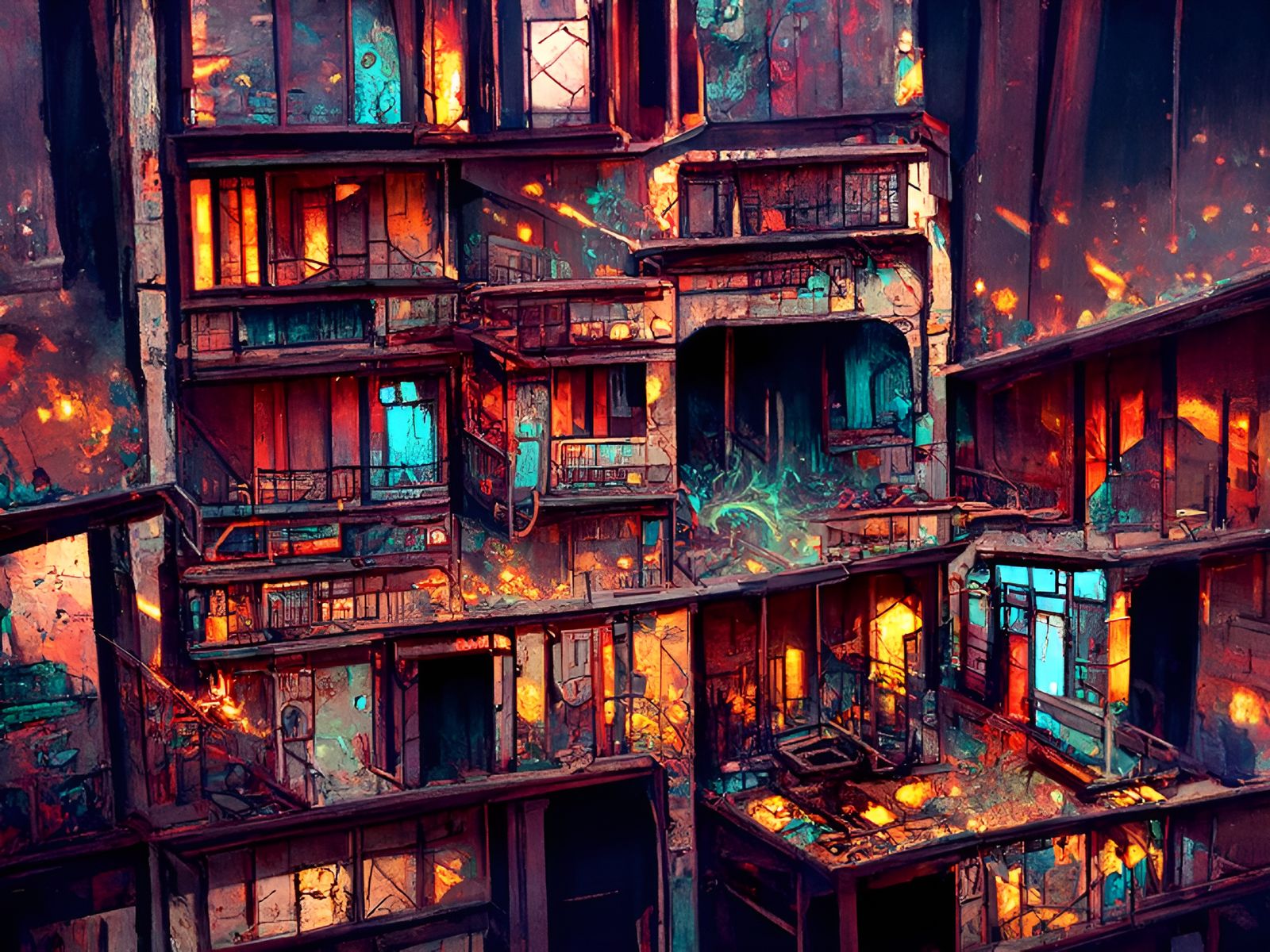 Colorful Desolated Building in Vintage Architectural Style