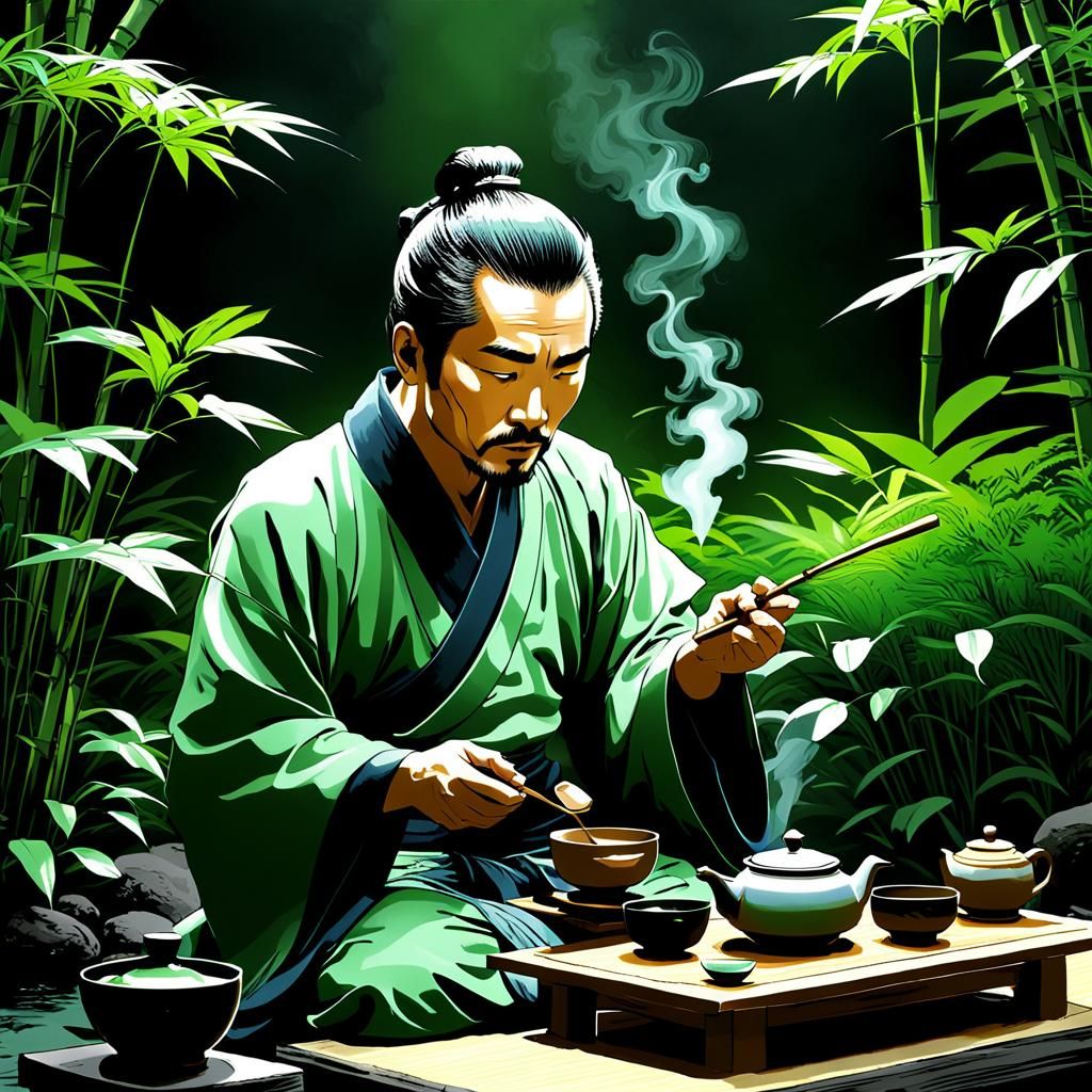 Zen Garden Tea Ceremony in Digital Art Style