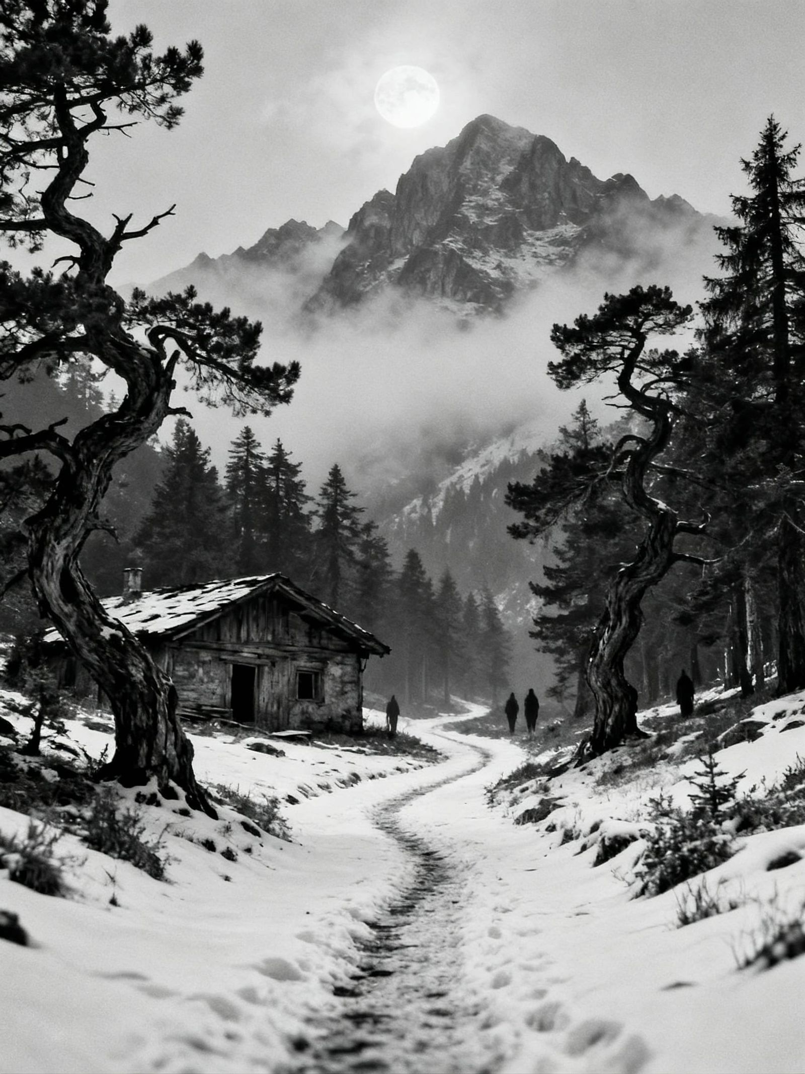 Spectral Alpine Landscape in Black and White