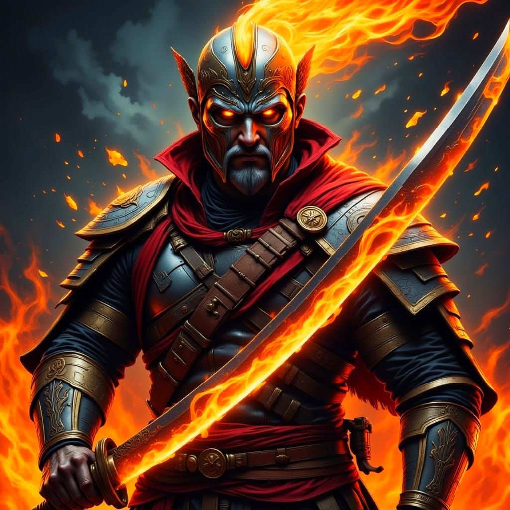 Barbarian Warrior Wields Blazing Damascus Falchion