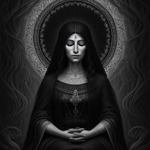 Forest Lady in Shamanic Meditation: Charcoal Drawing