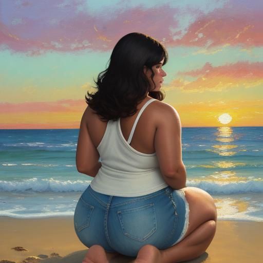 Woman on Beach in Expressionist Impasto Painting