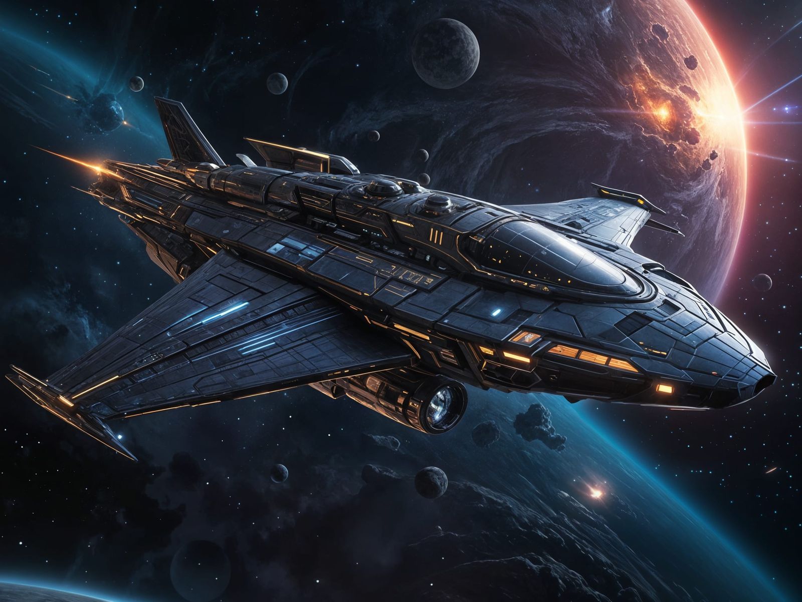 Sleek Futuristic Starship in Dark Astral Cosmos