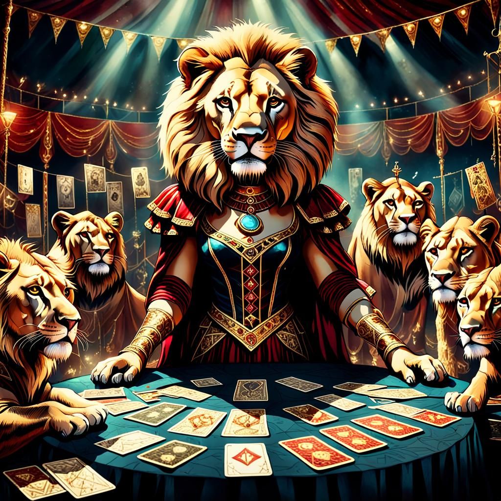 Lion Tamer Surrounded By Ornate Tarot Cards