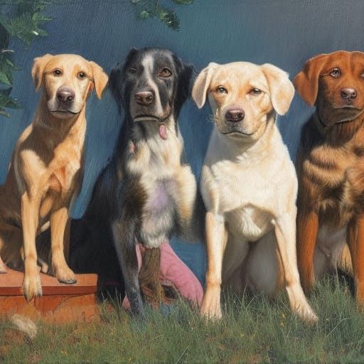 Dogs in Oil Painting Style