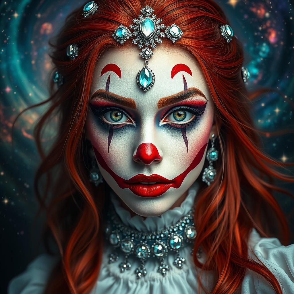 Cosmic Clown Portrait in Futuristic Style