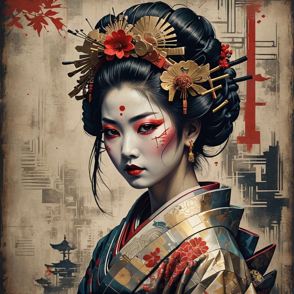 Cyberpunk Geisha: Digital Art Fusion of Tradition and Future