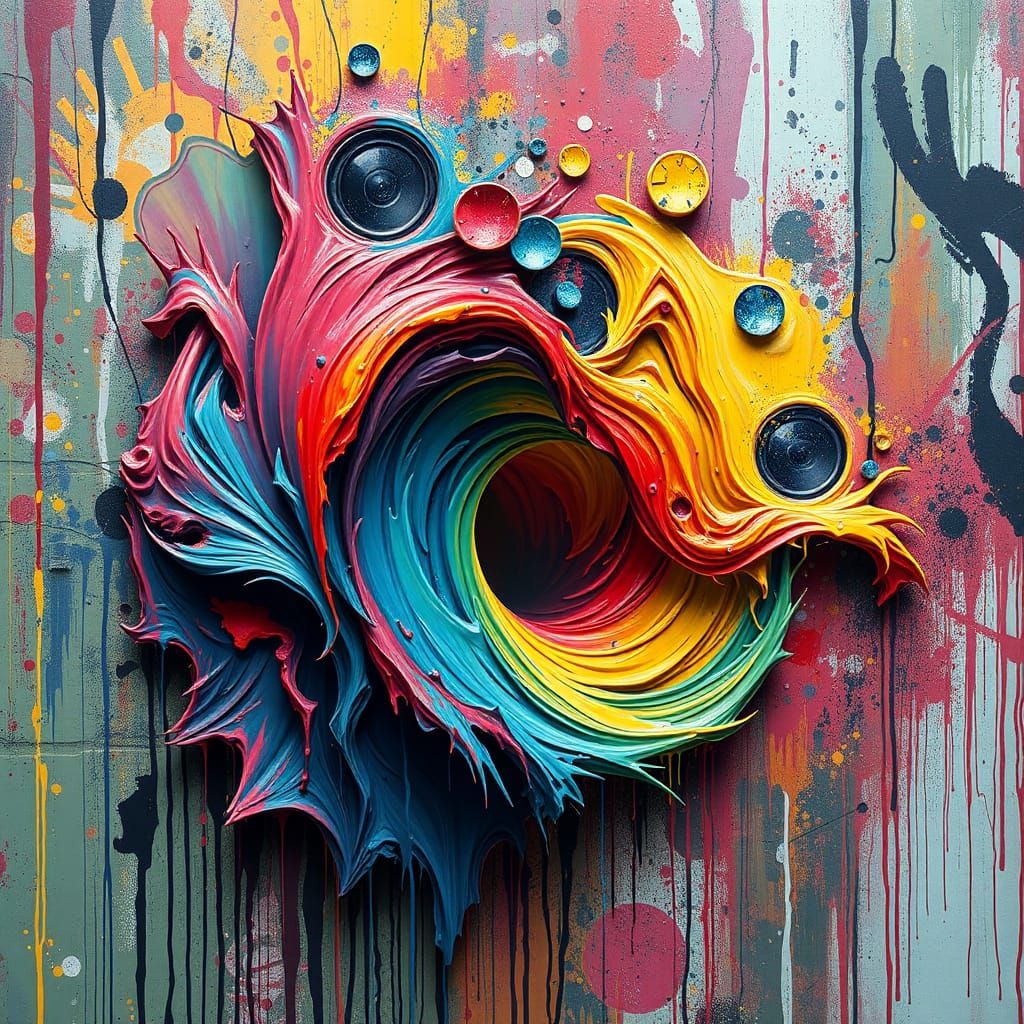 Vibrant Sound Waves on Graffiti Wall