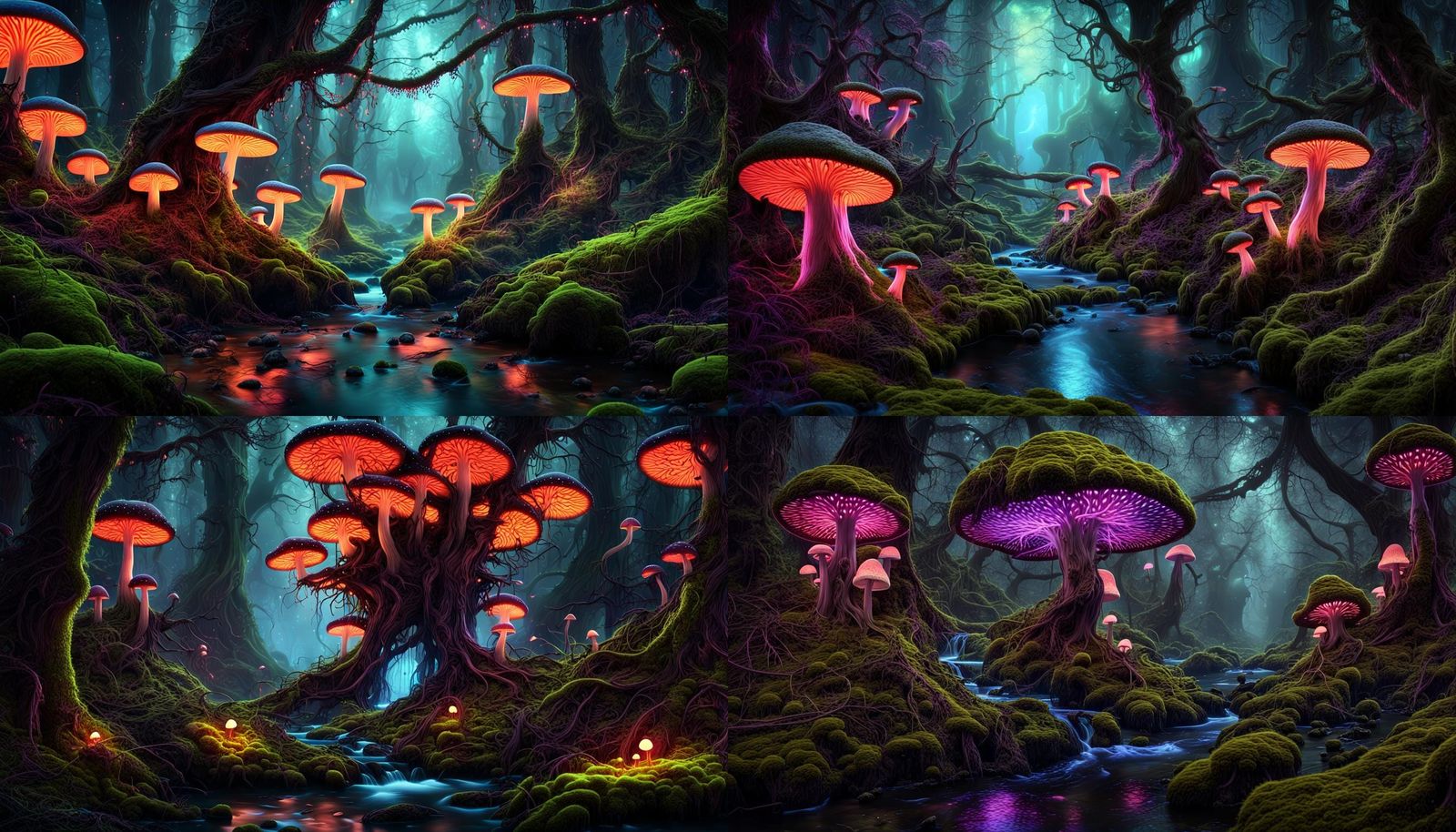 Enchanting Dark Fantasy Forest with Glowing Flora