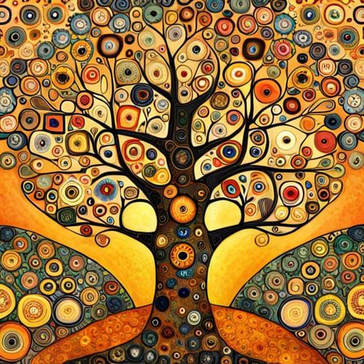 Botanical Tree of Life in Art Nouveau Style