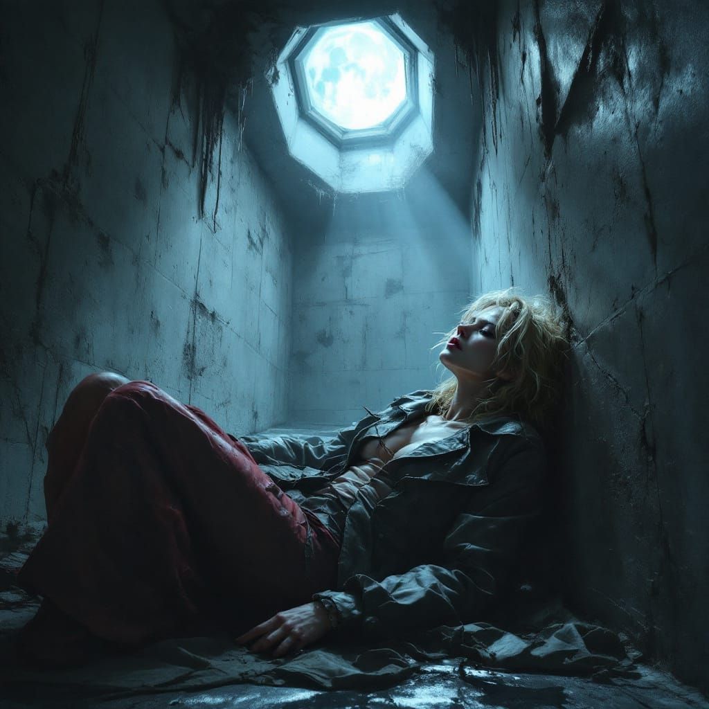 Blonde Woman in Straight Jacket: Dramatic Digital Painting