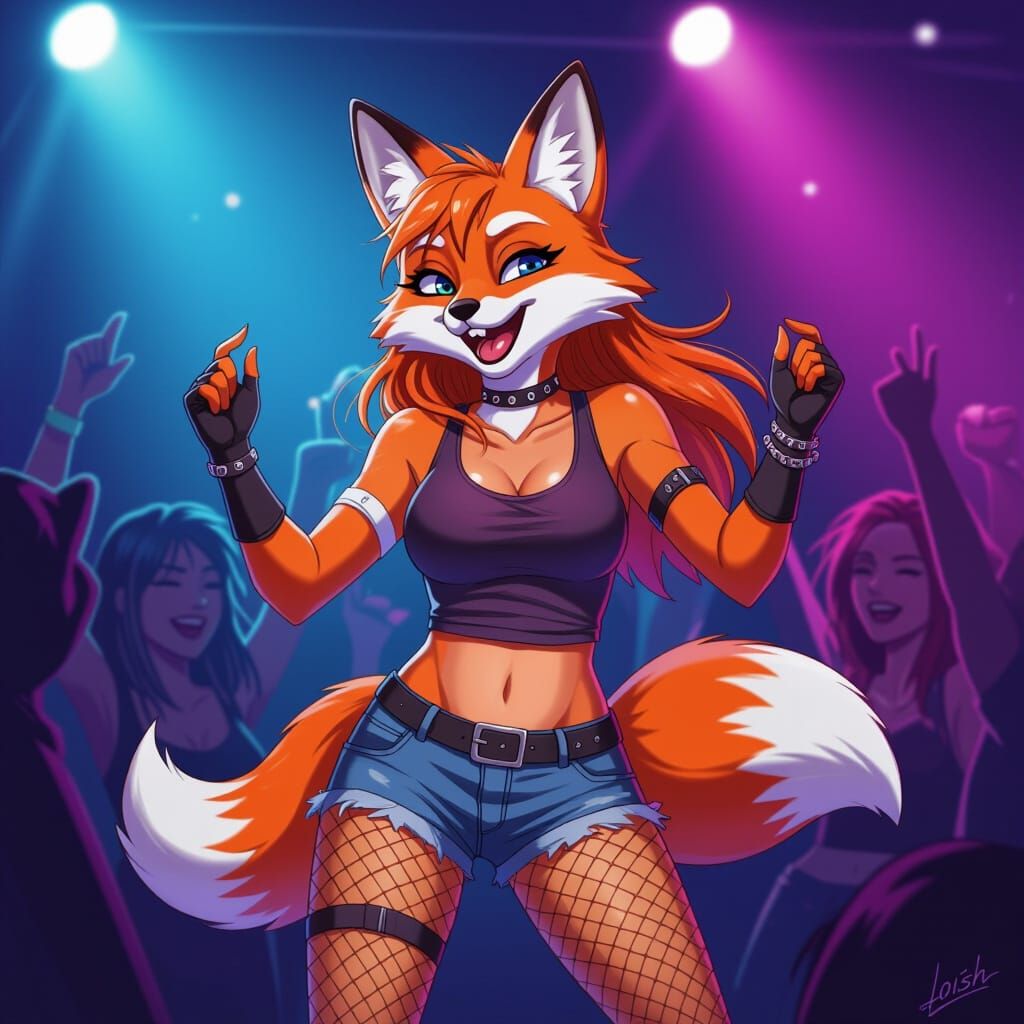 Fox Furry Dancing in Club, Digital Art Style
